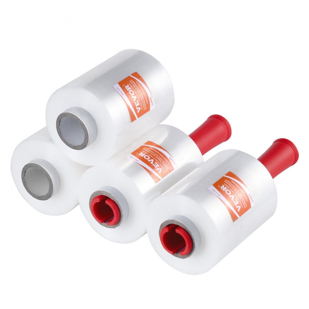 VEVOR Stretchfolie, 127 mm x 305 m, 4er-Set, 80 Gauge Industriestärke, transparente Palettenfolie, strapazierfähige Verpackungsfolie mit Griffen zum Verpacken von Paletten, Versand und Umzügen