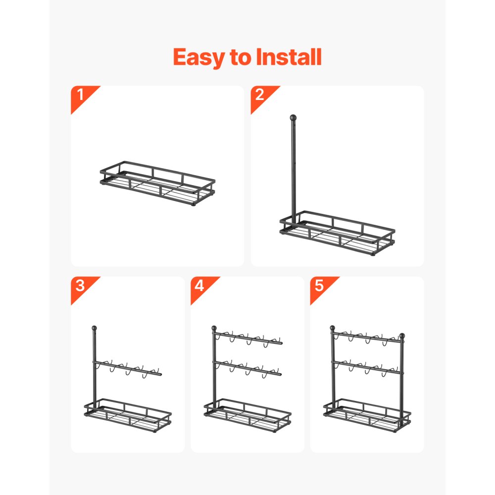 VEVOR Kaffeetassenhalter Tassenständer Tassenhalter mit 16 Haken und Aufbewahrungssockel, 2-stöckiger Tassenständer aus Karbonstahl zur Aufbewahrung und Präsentation in der Kaffeebar zu Hause