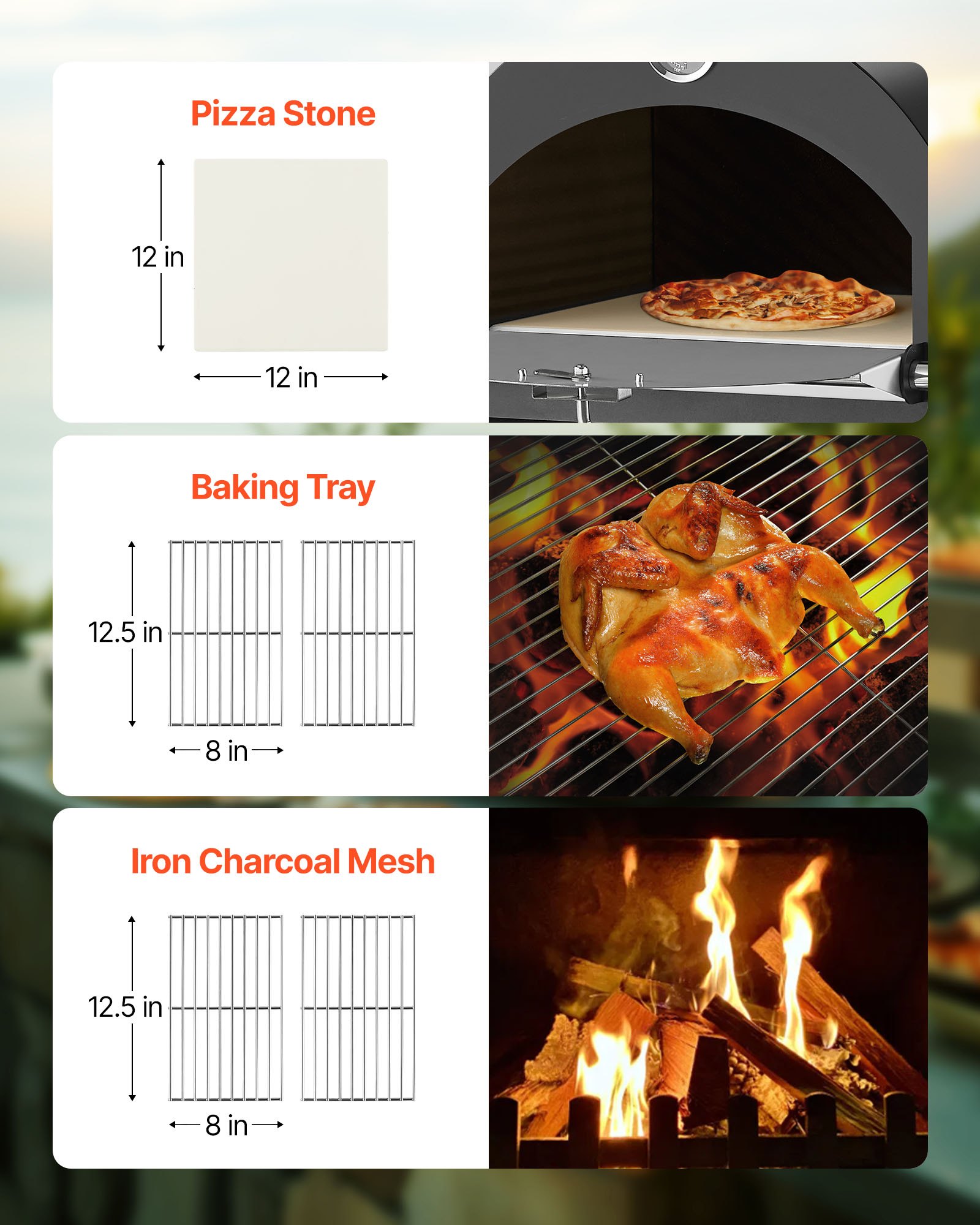 VEVOR Pizzaofen 12 Zoll Pelletöfen, 2-lagiger Pizzaofen mit Holzfeuerung, Holzbefeuerter Ofen Outdoor mit 2 abnehmbaren Rädern, Pizzamaker mit Höchsttemperatur von 540 °C zum Grillen