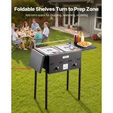 VEVOR Propan-Fritteuse Outdoor gewerbliche Fritteuse mit 2 Tanks (9 L x 2), Edelstahl-Kocher mit faltbarer Plattform & Doppelkorb & Wärmeregulierung, Standfritteusen für Restaurants Snackbars
