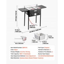 VEVOR Propan-Fritteuse Outdoor gewerbliche Fritteuse mit 2 Tanks (9 L x 2), Edelstahl-Kocher mit faltbarer Plattform & Doppelkorb & Wärmeregulierung, Standfritteusen für Restaurants Snackbars