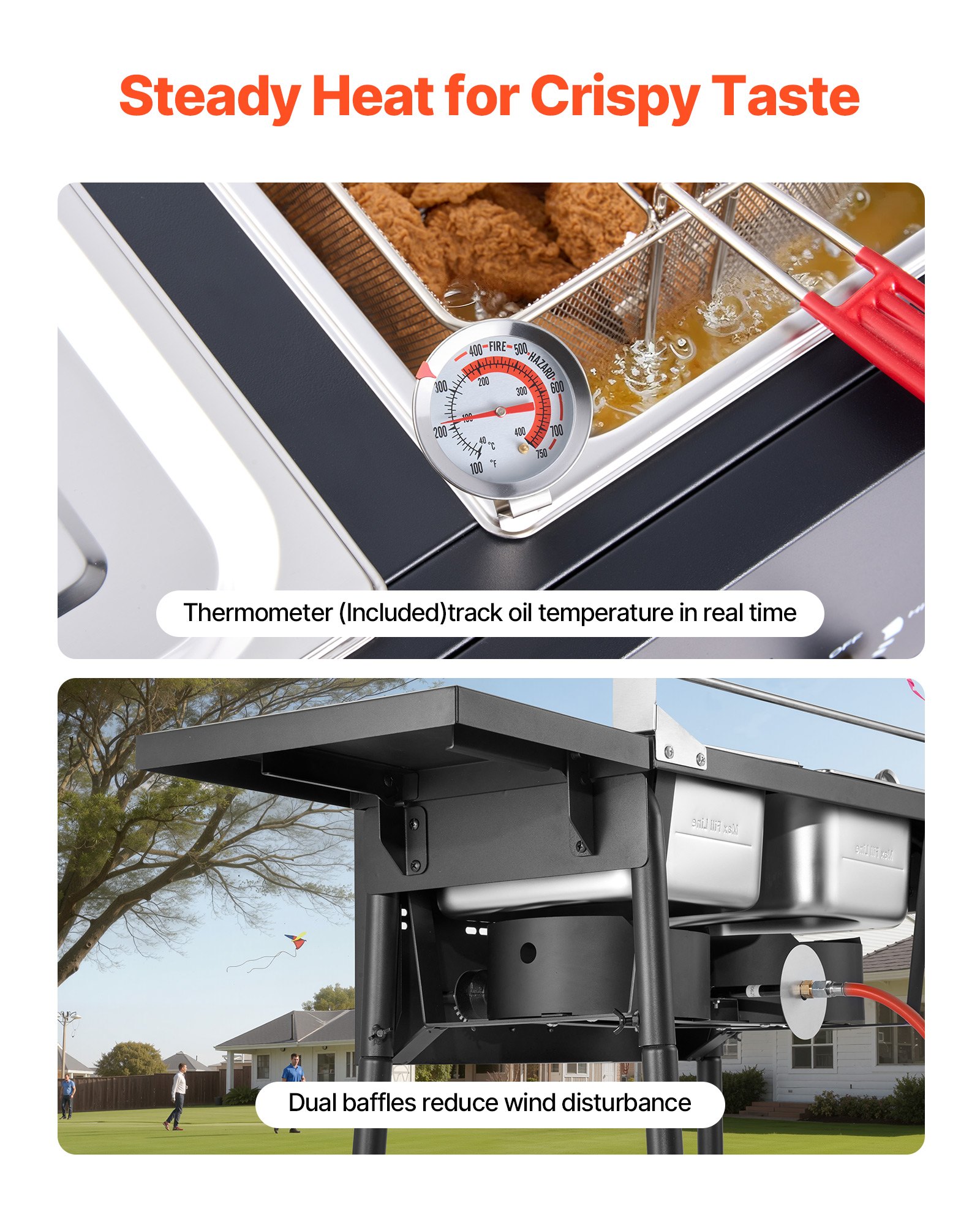 VEVOR Propan-Fritteuse Outdoor gewerbliche Fritteuse mit 2 Tanks (9 L x 2), Edelstahl-Kocher mit faltbarer Plattform & Doppelkorb & Wärmeregulierung, Standfritteusen für Restaurants Snackbars