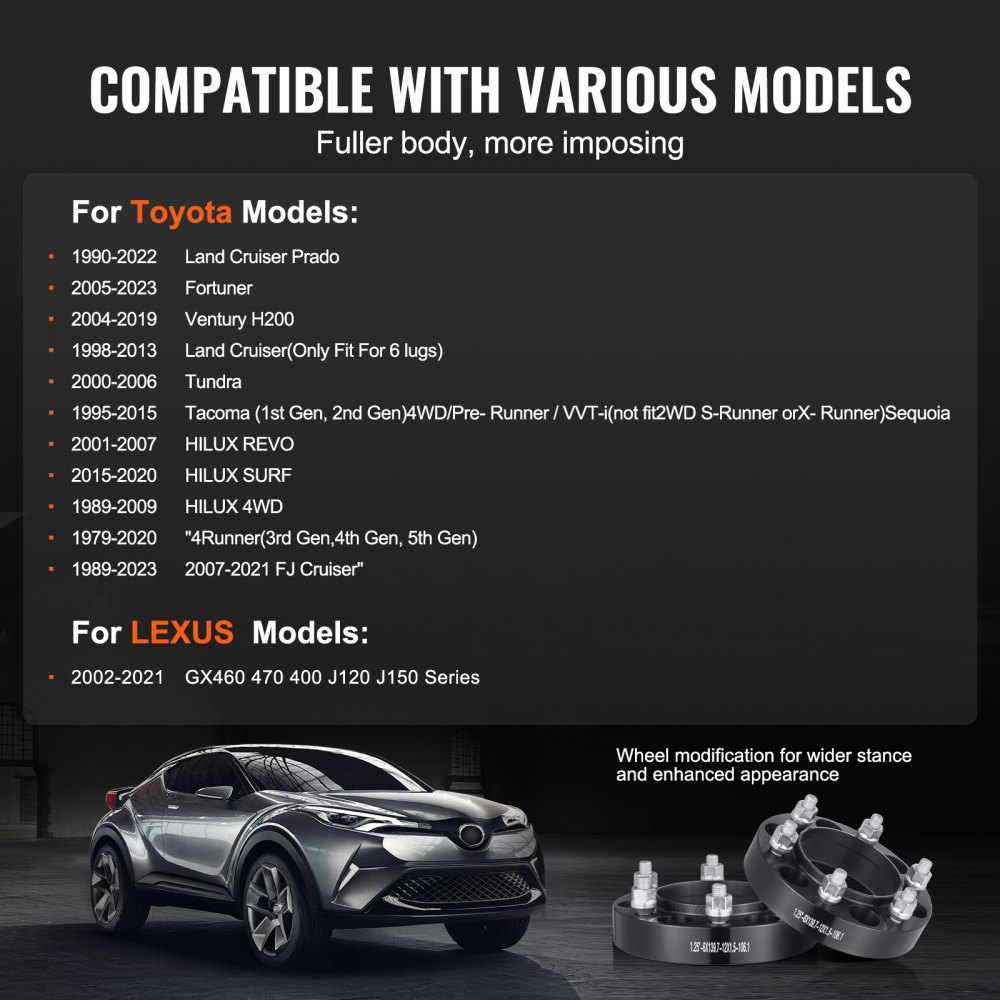 VEVOR Spurverbreiterungen, 1,25 Zoll 6 x 5 Zoll Radadapter, 6 Radbolzen, geschmiedet, 106,1 mm Bohrung, nabenzentrische M12 x 1,5 Bolzen, Distanzstücke, passend für Toyota und Lexus 1979–2023