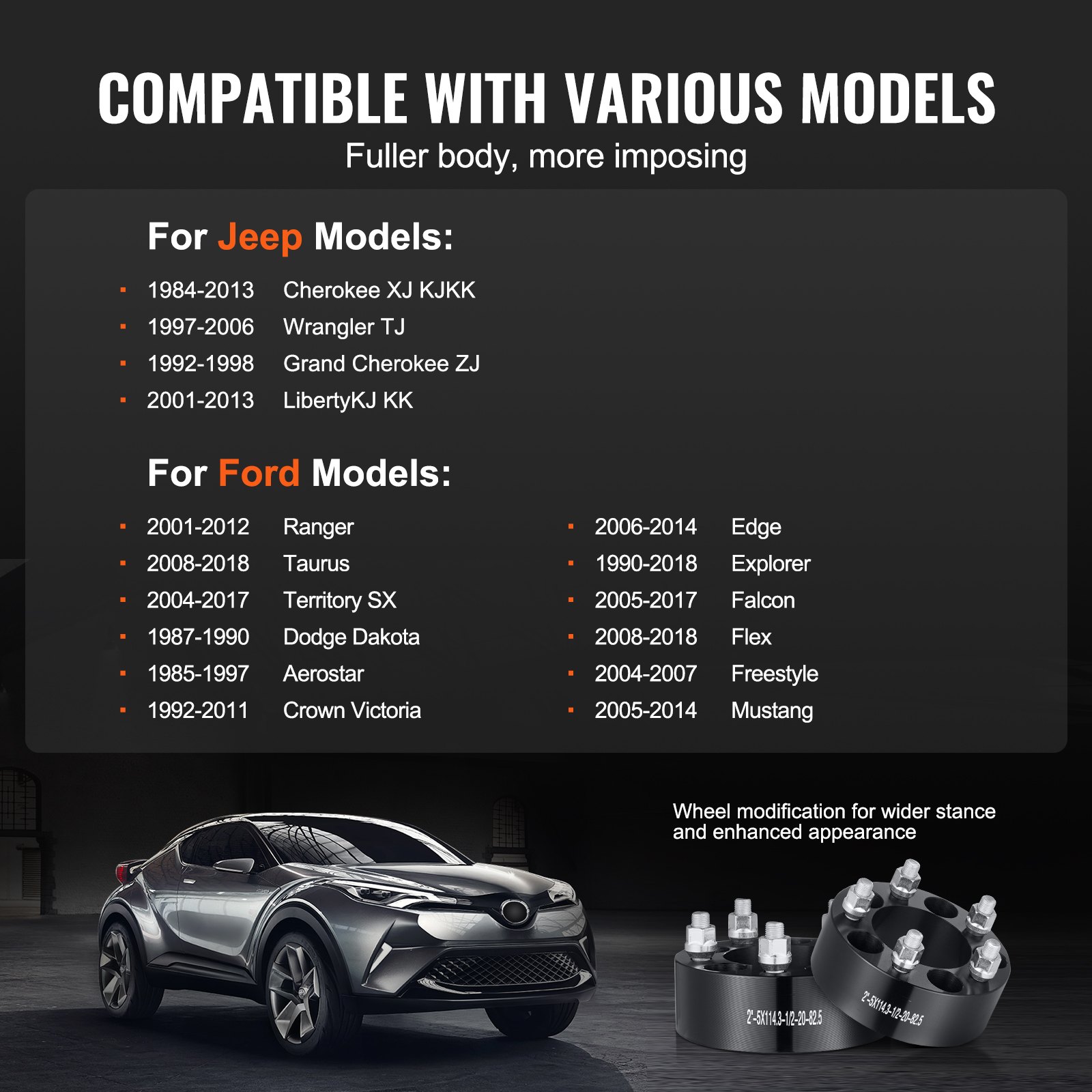 VEVOR Spurverbreiterungen, 2 Zoll 5 x 4,5 Zoll Radadapter, 5 Radbolzen, geschmiedetes Distanzstück, 82,5 mm Bohrung, nabenzentrische 1/2 Zoll-20 Bolzen-Distanzstücke, passend für Jeep Ford 84–18
