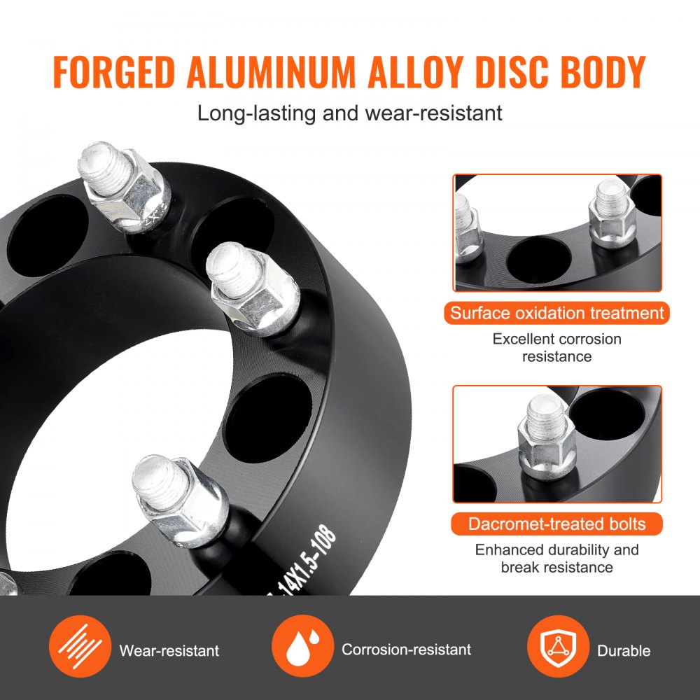 VEVOR Spurverbreiterungen, 2 Zoll 6 x 5,5 Zoll Radadapter, 6 Radbolzen, geschmiedet, 108 mm Bohrung, nabenzentrische M14 x 1,5 Bolzen-Abstandshalter, passend für 88–23 Chevrolet, GMC und Cadillac
