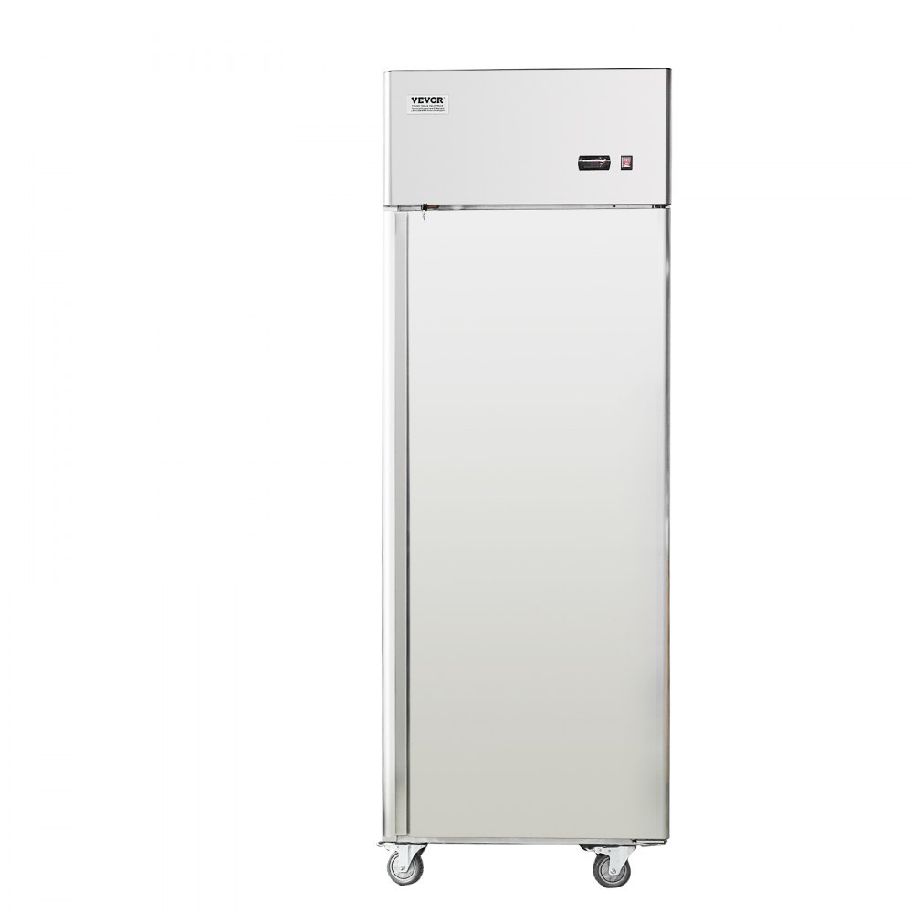 VEVOR Gewerbe-Gefrierschrank 570 L, Gefrierschrank mit Einzeltür, Edelstahl-Gefrierschrank mit automatischer Abtauung, 3 verstellbaren Ablagen, Temperaturregelung von -25 bis -15 ℃ und 4 Rädern