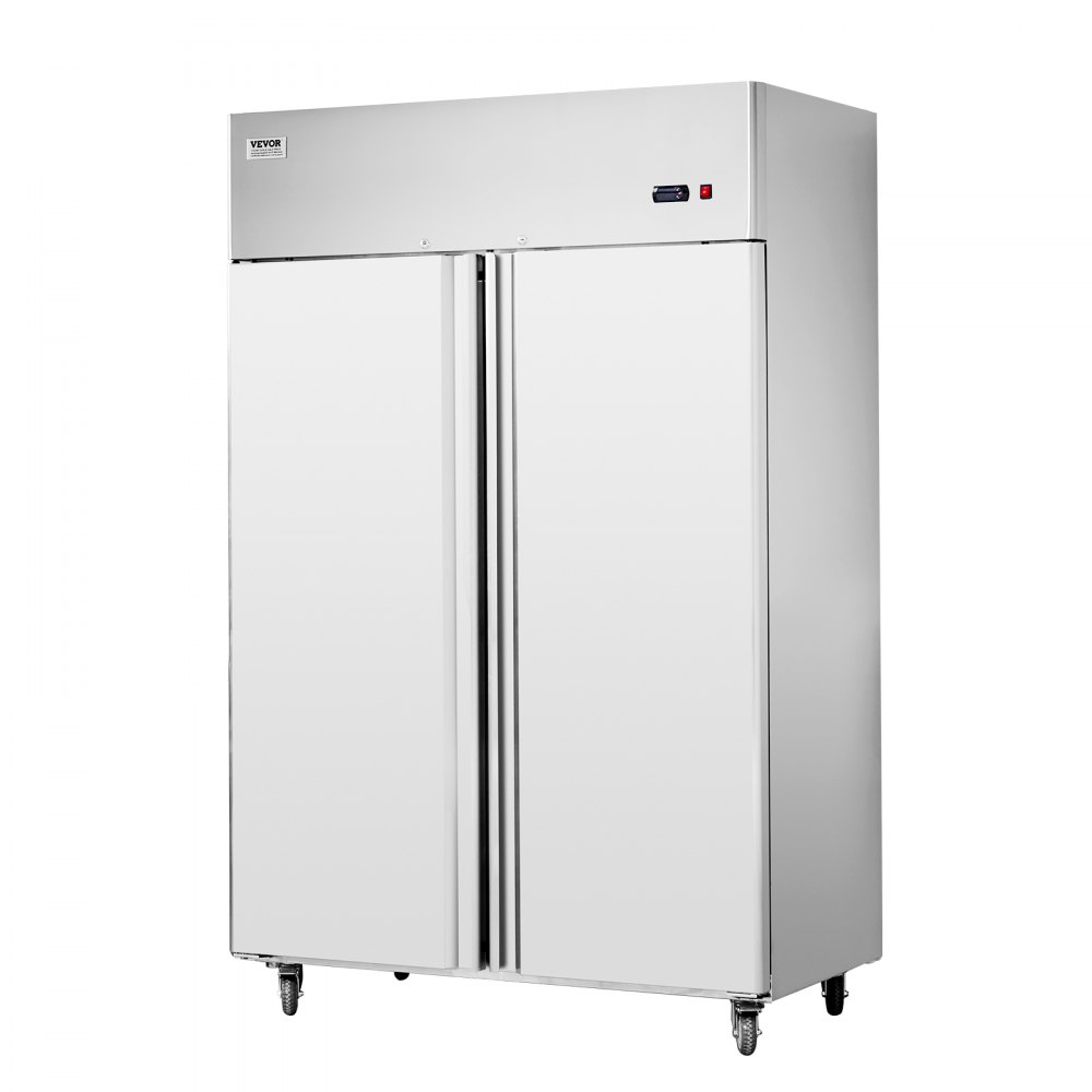 VEVOR commercial refrigerator 1100 L, 2 doors, stainless steel refrigerator with automatic defrost, 6 shelves, temperature control from -2 to +8 °C and 4 wheels