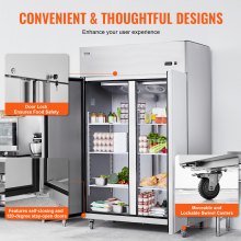 VEVOR Gewerbekühlschrank 1100 L, 2 Türen, Edelstahl-Kühlschrank mit automatischer Abtauung, 6 Ablagen, Temperaturregelung von  -2 bis + 8 °C und 4 Rädern