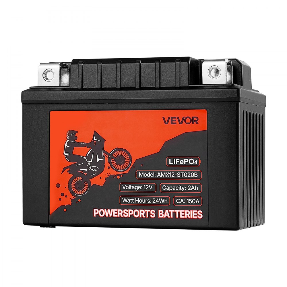 VEVOR Motorradbatterie, 12 Volt 2 Ah, LiFePO4 Lithium vorgeladene Powersports-Batterie, wartungsfrei und leistungsstark, kompatibel mit ATV, Motorrad, Jetski, Roller, UTV und mehr