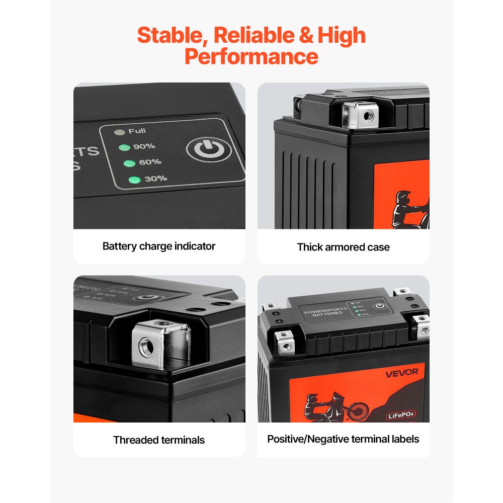 VEVOR Motorradbatterie, 12 Volt 7 Ah, LiFePO4 Lithium vorgeladene Powersports-Batterie, wartungsfrei und leistungsstark, kompatibel mit ATV, Motorrad, Jetski, Roller, UTV und mehr