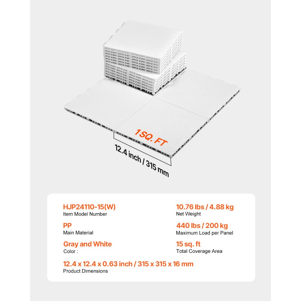 VEVOR Dryland tiles for field hockey, 315 x 315 mm, 15 pieces interlocking, versatile training surface, dance floor tiles, shooting training equipment board (ash gray)