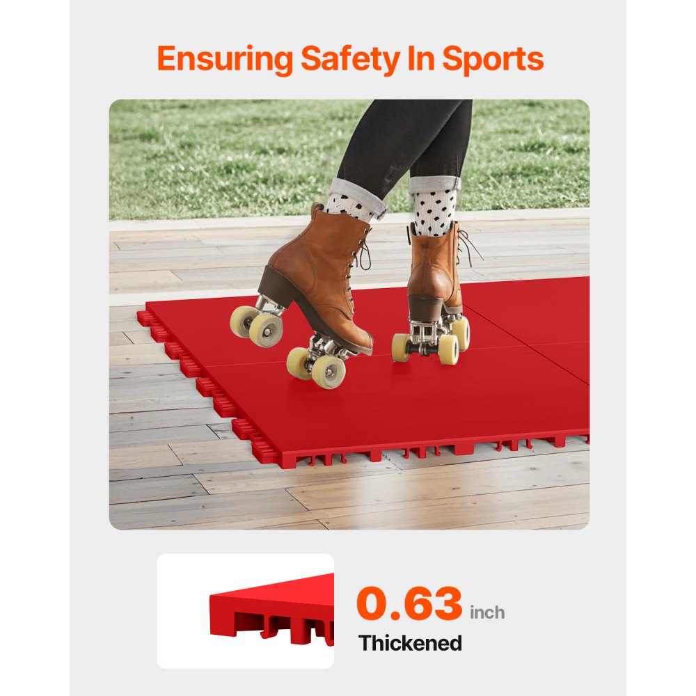 VEVOR Tiles for Hockey Floor Mats, 315 x 315 x 16 mm, 8 Interlocking Pieces, Training Surface, Dance Floor Tiles, Hockey Training Equipment Board (Red, 8 Square Feet/Box)