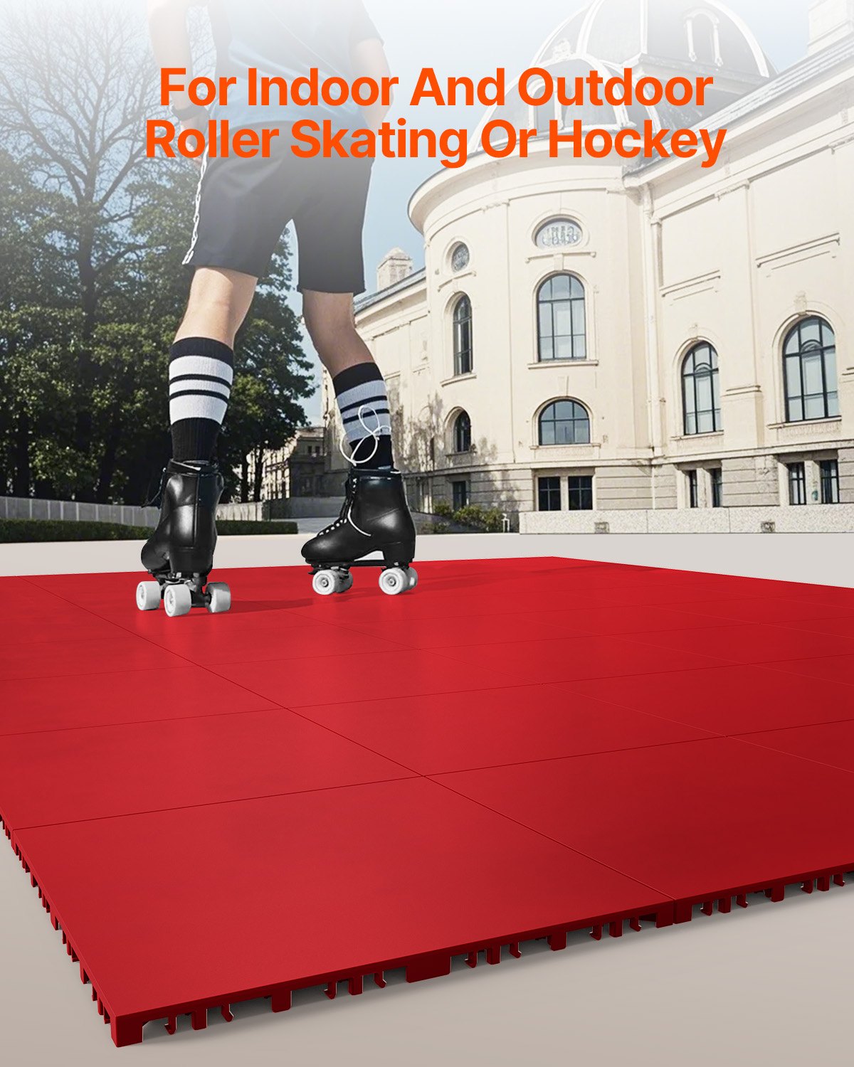 VEVOR Tiles for Hockey Floor Mats, 315 x 315 x 16 mm, 8 Interlocking Pieces, Training Surface, Dance Floor Tiles, Hockey Training Equipment Board (Red, 8 Square Feet/Box)