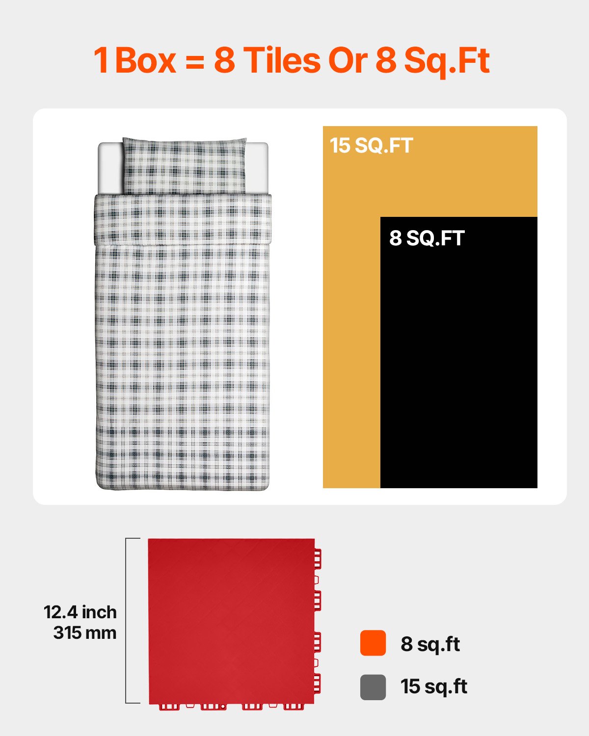 VEVOR Tiles for Hockey Floor Mats, 315 x 315 x 16 mm, 8 Interlocking Pieces, Training Surface, Dance Floor Tiles, Hockey Training Equipment Board (Red, 8 Square Feet/Box)