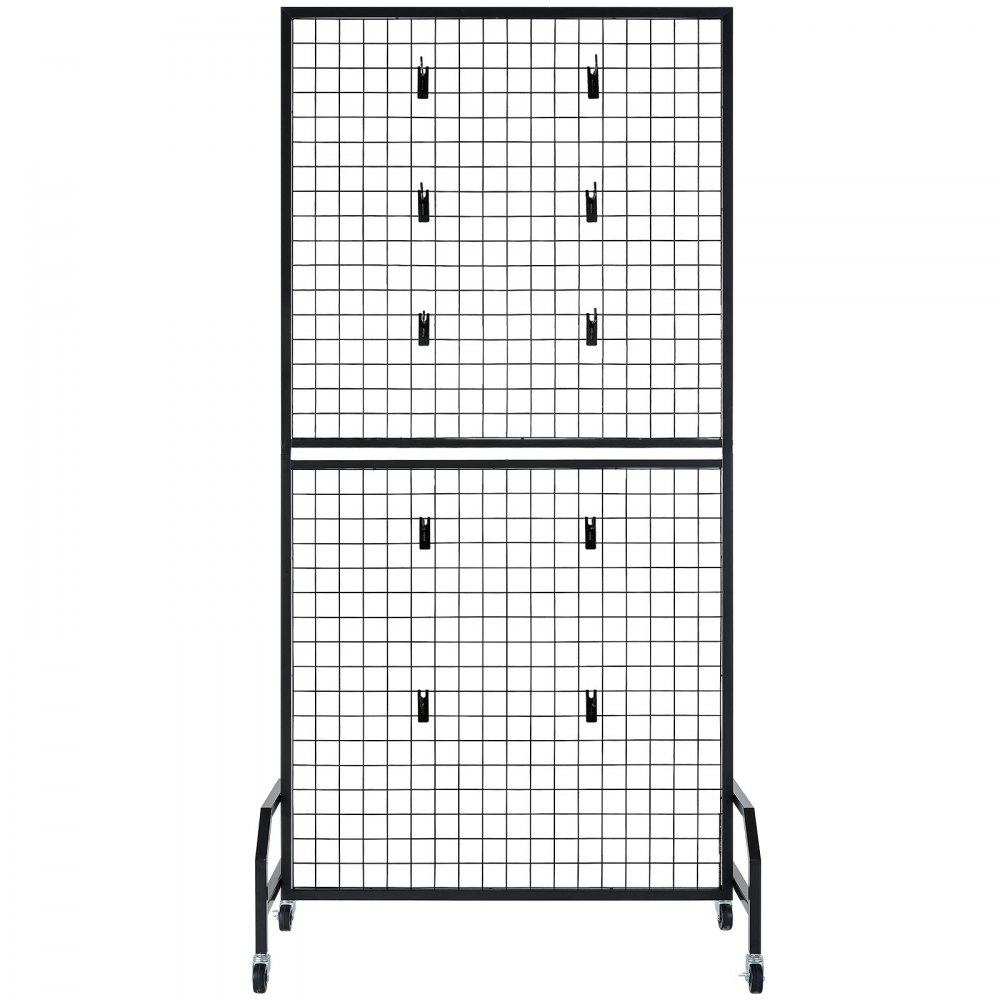 VEVOR Gitterwandpaneele Gitterwand (898 x 400 x 1798 mm) 2 Stk. rollbarer Präsentationsständer mit 20 Haken, Präsentationsregale aus Kohlenstoffstahl Kunstausstellungsregal für Dekoration Lagerung