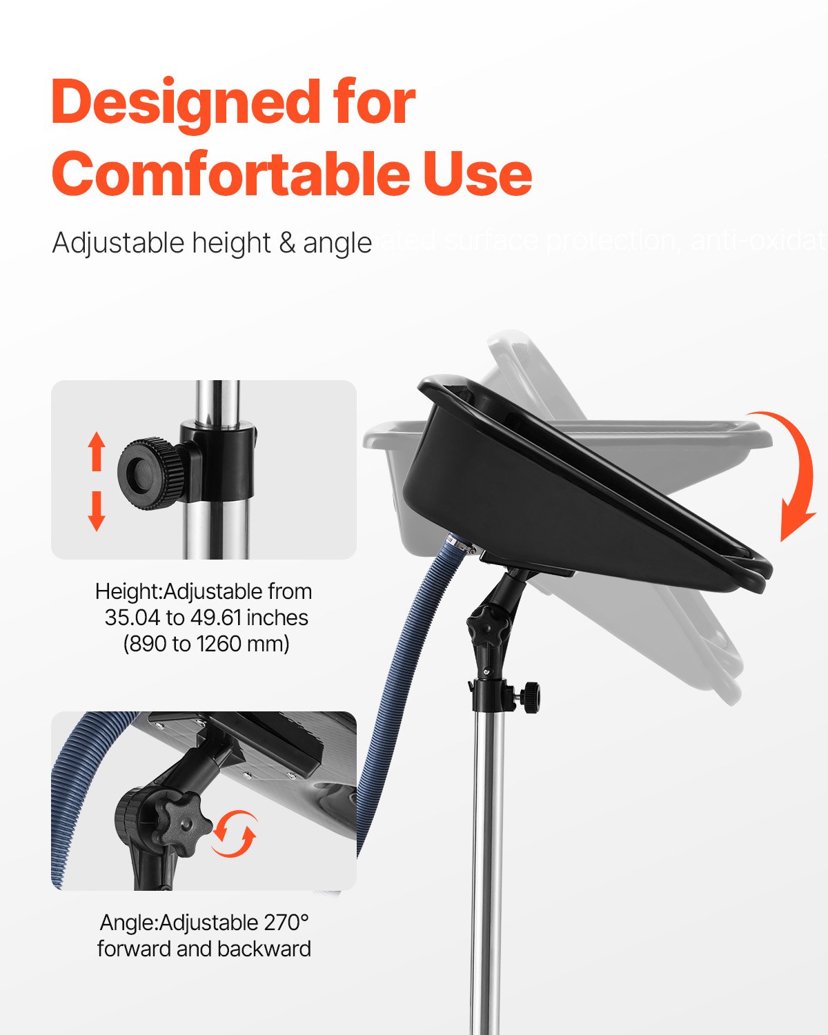 VEVOR Friseur Waschbecken, Haarwaschwanne mit einstellbarer Höhe und Winkel, mit Ablaufschlauch & sternförmigem Sockel für den Einsatz im Friseursalon, Schönheitssalon, Spa-Center, schwarz