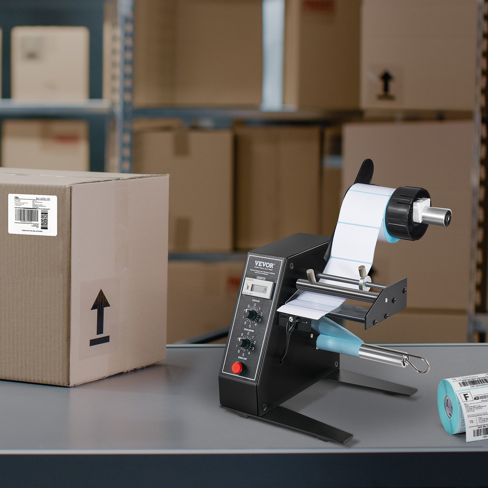 VEVOR Automatischer Etikettenspender, Breite 15-125 mm, Länge 3-150 mm, Etikettenabstreifer, Etikettentrennmaschine, stufenlose Geschwindigkeitseinstellung, Etikettenapplikator, max. Zählung 0-999999