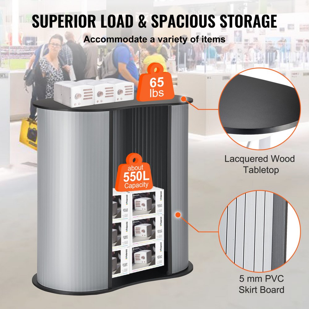 VEVOR Tragbare Messetheke Messetresen, 90 × 49 × 94 cm Messestand Ausstellungs-Thekenständer, Faltbarer Promotion-Einzelhandels-Bartisch, Pop-Up-Podium mit Aufbewahrungsregal, Tragetasche