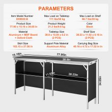 VEVOR Tragbare Messetheke Messetresen, 1980 x 385 x 880 m Messestand Ausstellungs-Thekenständer, Faltbarer Promotion-Bartisch Promotiontheke, Rezeptio mit Aufbewahrungsregal, Tragetasche, Schwarz