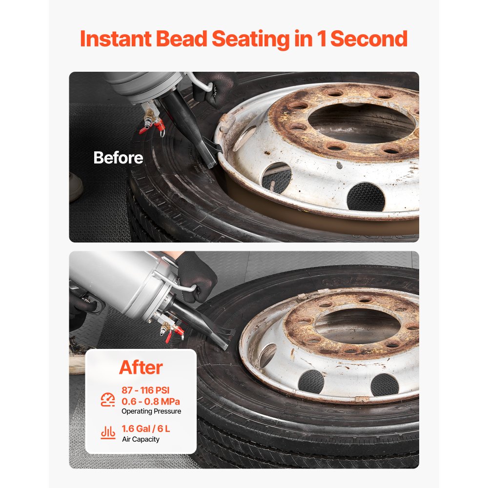 VEVOR Reifenwulstsetzgerät 6 L Luft-Reifenwulststrahlgerät Luftwulstblaster Hand-Reifenfüllwerkzeug, verbessertes tragbares Reifenfüllgerät, 0,6-0,8 MPa für Kleinwagen Motorrad E-Bike Silber