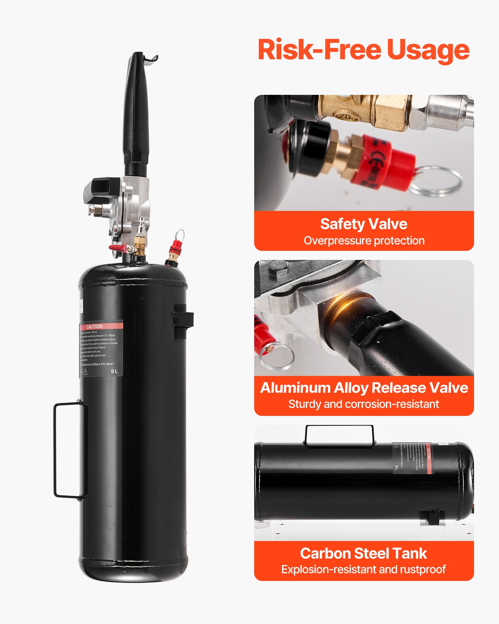 VEVOR Portable Tire Bead Seater, 2.1 Gal / 8 L Air Bead Blaster, Handheld Tire Inflator Tool, 87-116 PSI Operating Pressure, Trigger Seating Inflator for Car, Compact SUV, Light Truck, E-Bike, RV, ATV