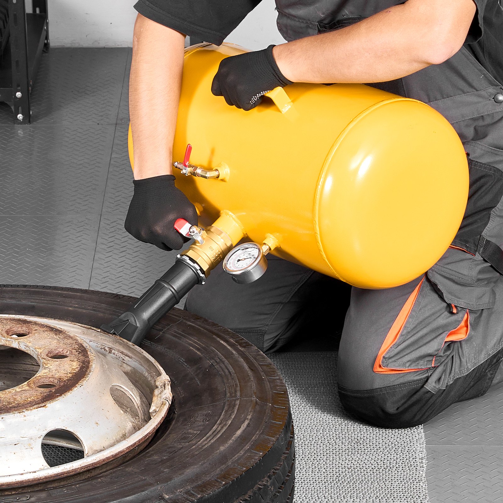 VEVOR Luftreifen Perlensitzer Luftreifenperlen Sitzer 37,9 L Reifenwulst Blaster Werkzeug, 0,6–0,8 MPa Betriebsdruck, Luftauslöser-Sitzpumpe für Pickup Truck ATV Jeep Traktor Lkw UTV Gelb