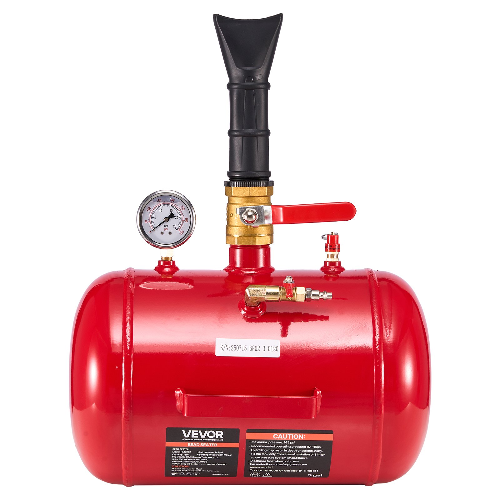 VEVOR Air Tire Bead Seater, 5 Gal / 18.9 L, Heavy Duty Tire Bead Blaster Tool, 87-116 PSI Operating Pressure, Air Trigger Seating Inflator for Pickup, Truck, ATV, Jeep, Van, Lawn Tractor, RV, Red