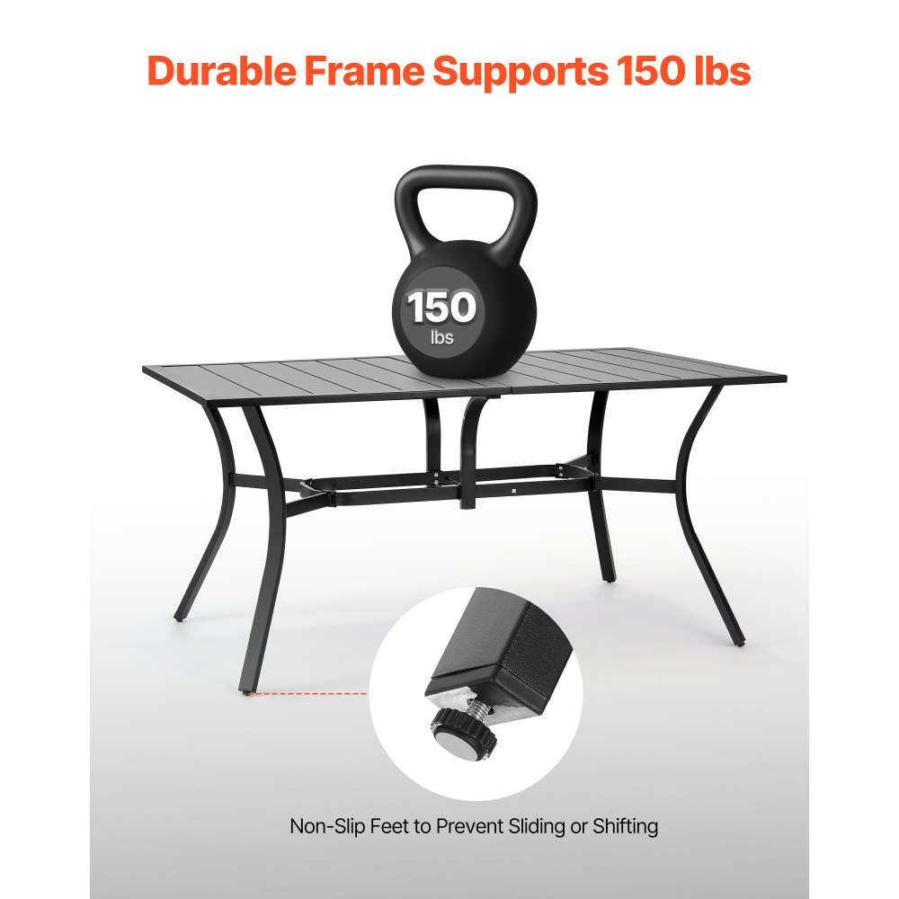 VEVOR Terrassentisch Gartentisch Balkontisch (1500 x 960 x 725 mm) aus Kohlenstoffstahl rechteckier Esstisch für Hof Terrasse Garten Veranda, wasserfest, mit 38 mm Schirmloch, 68 kg Tragkraft Schwarz