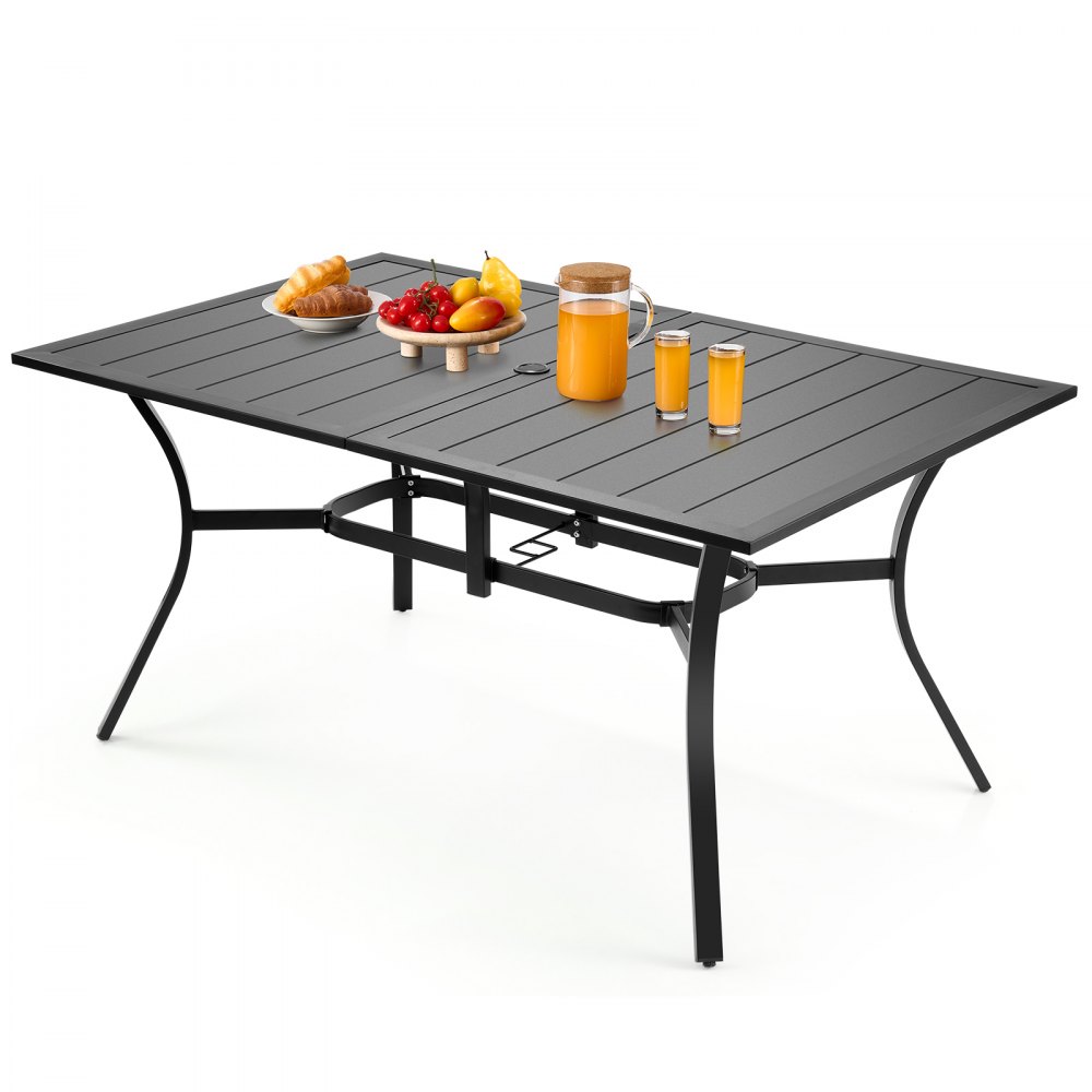 VEVOR Terrassentisch Gartentisch Balkontisch (1500 x 960 x 725 mm) aus Kohlenstoffstahl rechteckier Esstisch für Hof Terrasse Garten Veranda, wasserfest, mit 38 mm Schirmloch, 68 kg Tragkraft Schwarz