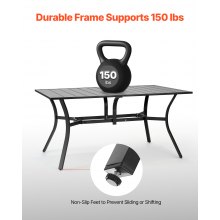 VEVOR Terrassentisch Gartentisch Balkontisch (1500 x 960 x 725 mm) aus Kohlenstoffstahl rechteckier Esstisch für Hof Terrasse Garten Veranda, wasserfest, mit 38 mm Schirmloch, 68 kg Tragkraft Schwarz