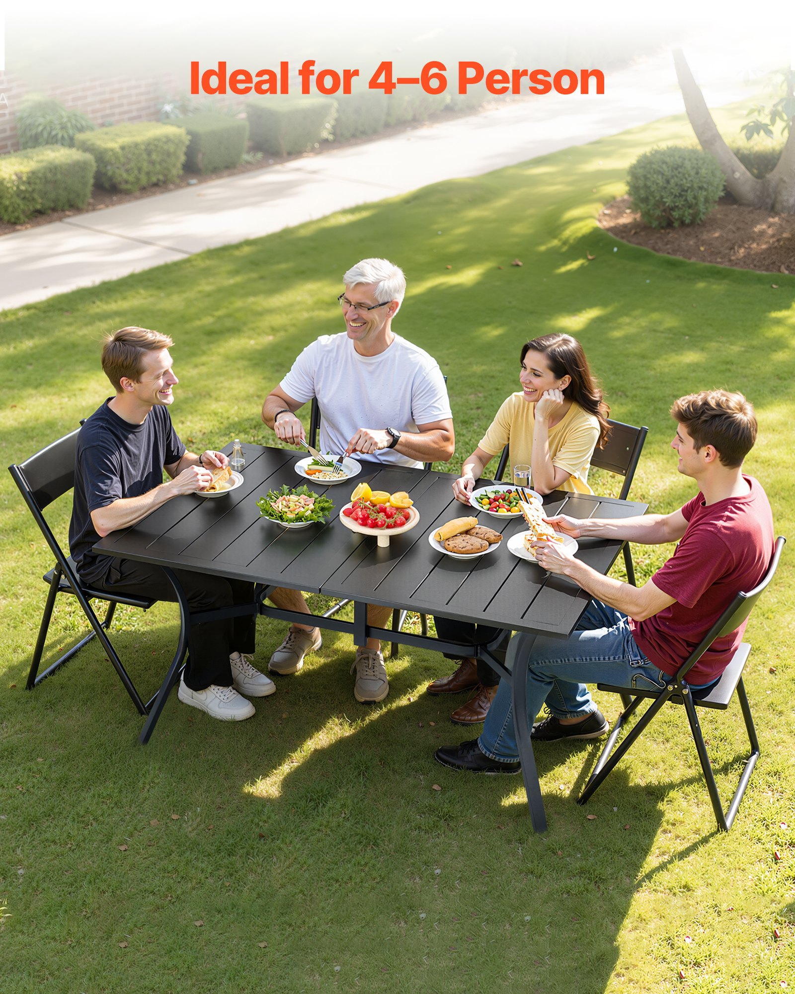 VEVOR Terrassentisch Gartentisch Balkontisch (1500 x 960 x 725 mm) aus Kohlenstoffstahl rechteckier Esstisch für Hof Terrasse Garten Veranda, wasserfest, mit 38 mm Schirmloch, 68 kg Tragkraft Schwarz