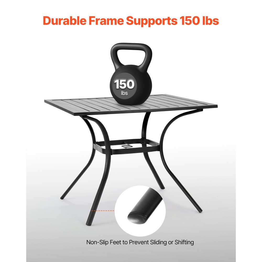 VEVOR Terrassentisch Gartentisch Balkontisch (94 x 94 cm) aus Kohlenstoffstahl quadratischer Esstisch für Outdoor Hof Terrasse Garten Veranda, wasserfest, mit Schirmloch, 68 kg Tragkraft Schwarz