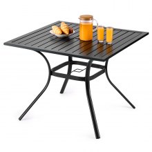 VEVOR Terrassentisch Gartentisch Balkontisch (94 x 94 cm) aus Kohlenstoffstahl quadratischer Esstisch für Outdoor Hof Terrasse Garten Veranda, wasserfest, mit Schirmloch, 68 kg Tragkraft Schwarz