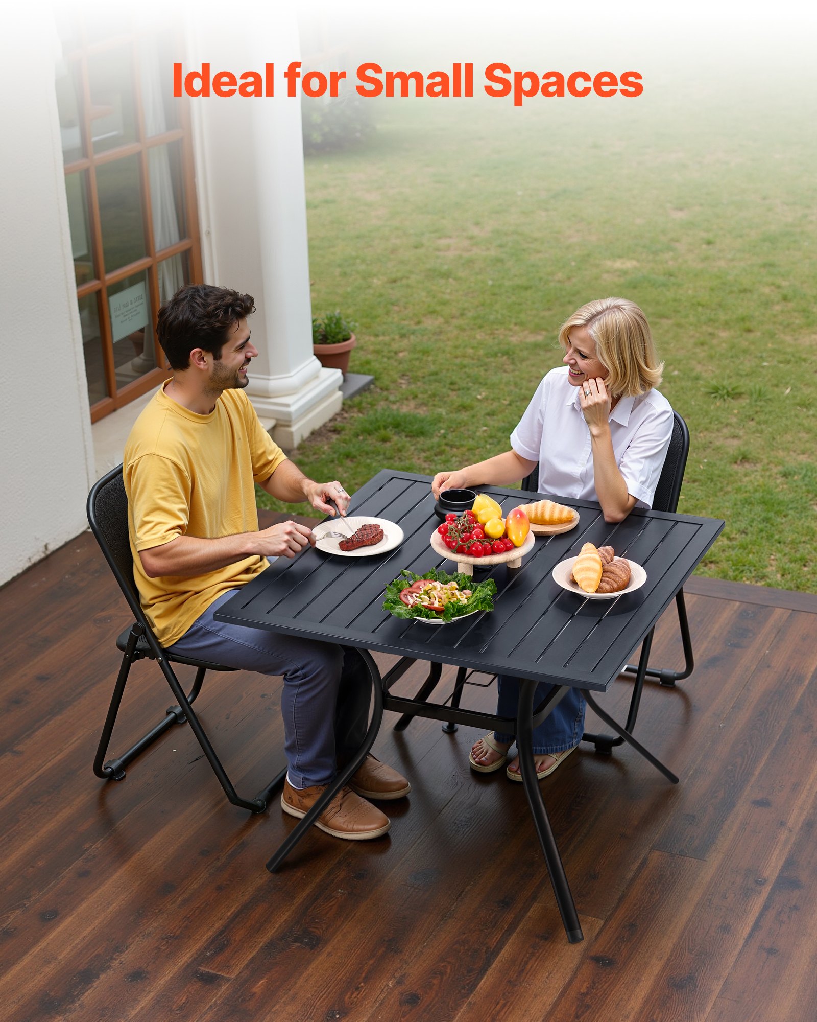 VEVOR Terrassentisch Gartentisch Balkontisch (94 x 94 cm) aus Kohlenstoffstahl quadratischer Esstisch für Outdoor Hof Terrasse Garten Veranda, wasserfest, mit Schirmloch, 68 kg Tragkraft Schwarz