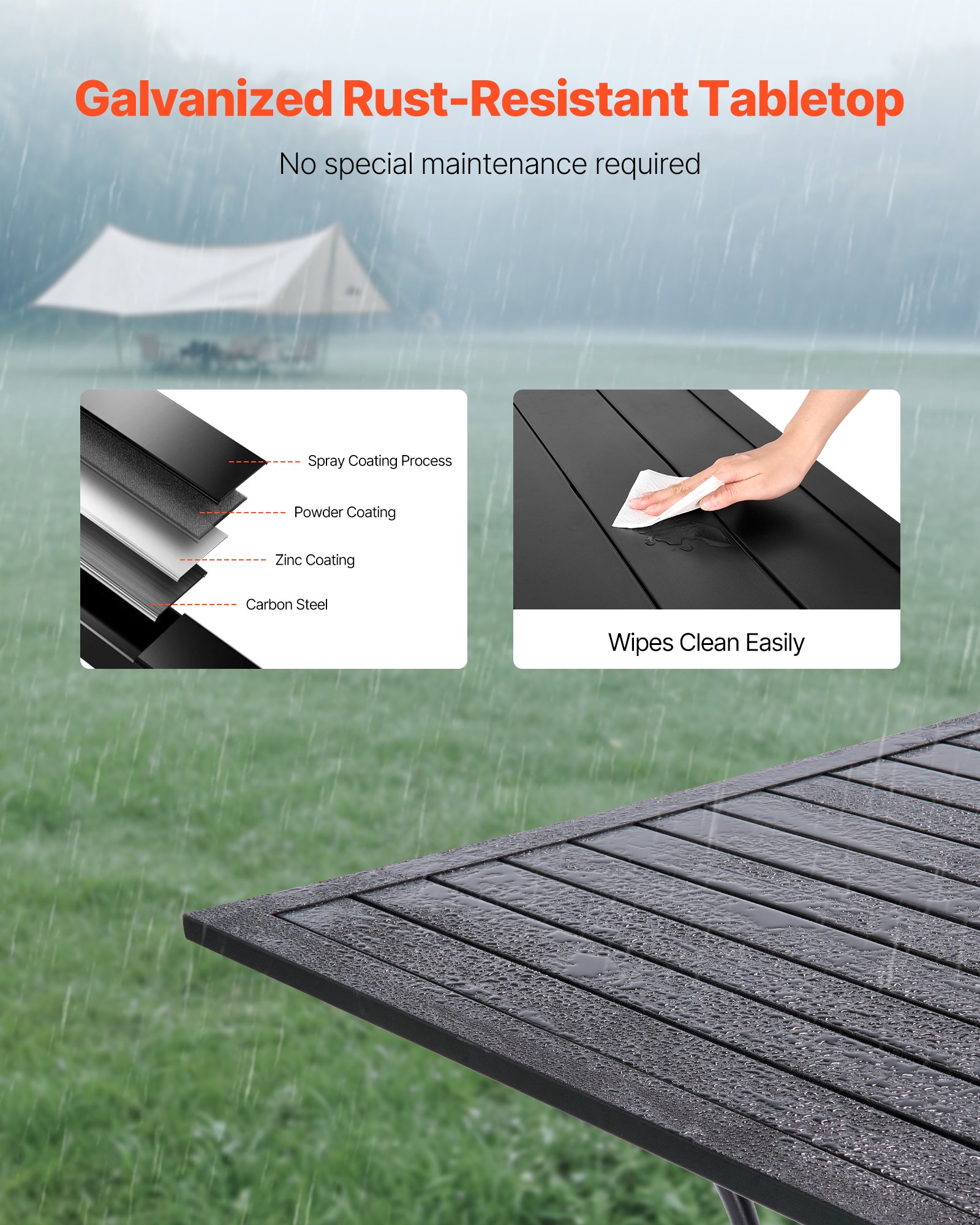 VEVOR Terrassentisch Gartentisch Balkontisch (94 x 94 cm) aus Kohlenstoffstahl quadratischer Esstisch für Outdoor Hof Terrasse Garten Veranda, wasserfest, mit Schirmloch, 68 kg Tragkraft Schwarz