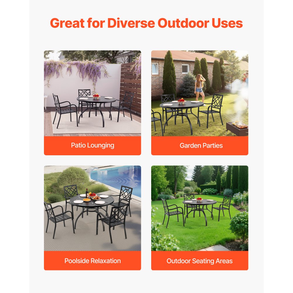 VEVOR Terrassentisch Gartentisch Balkontisch (1200 x 725 mm) aus Kohlenstoffstahl runder Esstisch für Outdoor Hof Terrasse Garten Veranda, wasserfest, mit 38 mm Schirmloch, 68 kg Tragkraft Schwarz