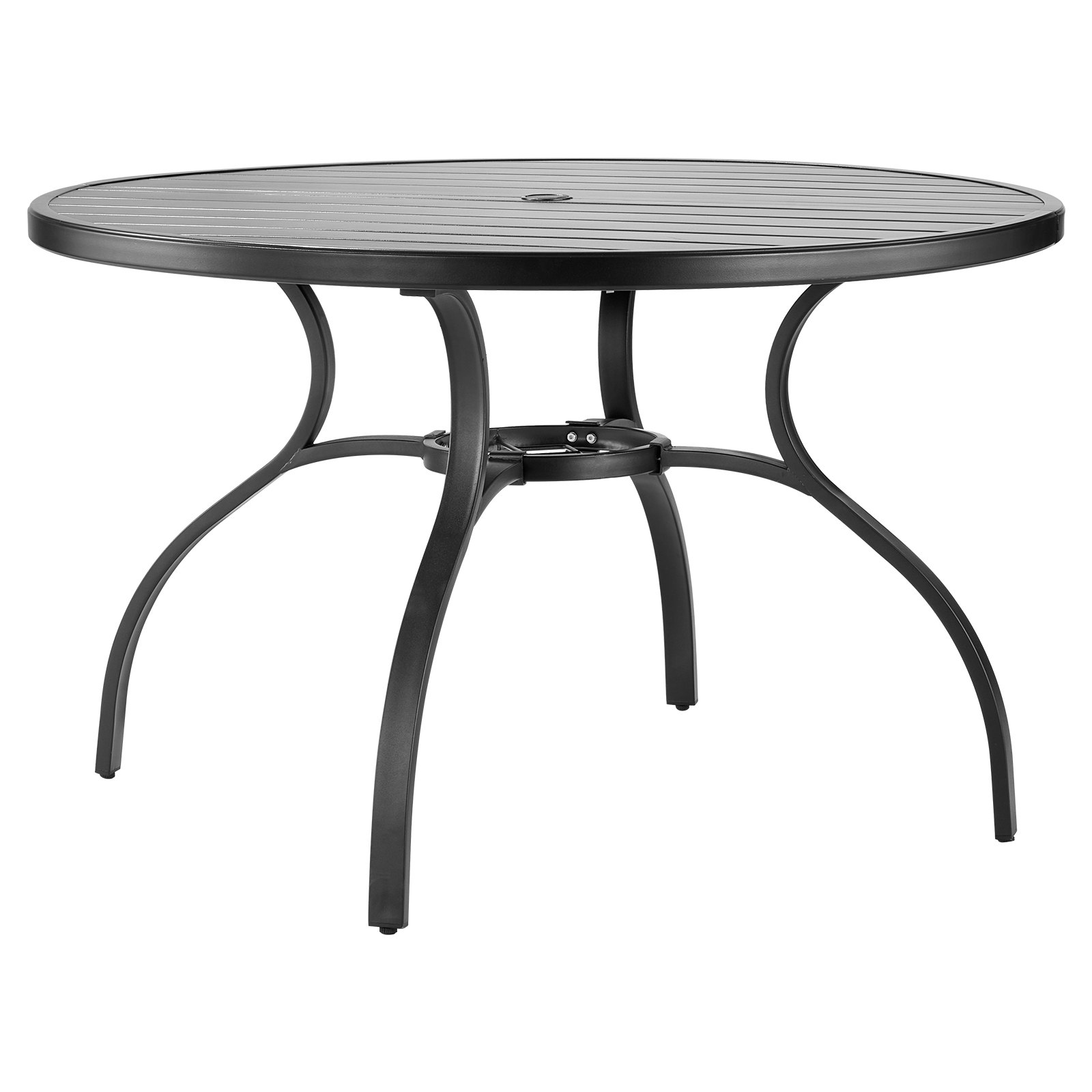 VEVOR Terrassentisch Gartentisch Balkontisch (1200 x 725 mm) aus Kohlenstoffstahl runder Esstisch für Outdoor Hof Terrasse Garten Veranda, wasserfest, mit 38 mm Schirmloch, 68 kg Tragkraft Schwarz