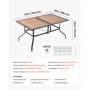 VEVOR Outdoor Patio Dining Table, 150cm Long Rectangular Wood-Like Steel Slat Backyard Bistro Tables for 4-6,  with 38mm Umbrella Hole, All-Weather Large Furniture for Lawn Garden Porch, Brown