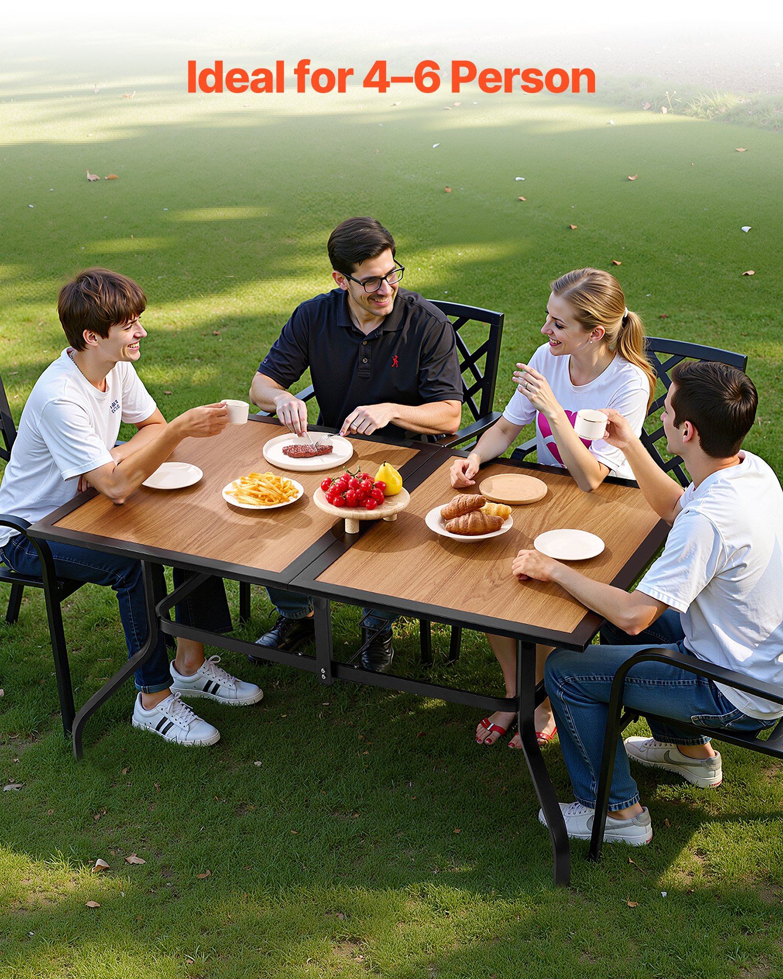 VEVOR Terrassentisch Gartentisch Balkontisch (1505 x 960 x 725 mm) aus Kohlenstoffstahl + DPC-Platte, Esstisch für Hof Terrasse Garten Veranda, wasserfest, mit 35 mm Schirmloch, 68,04 kg Tragkraft