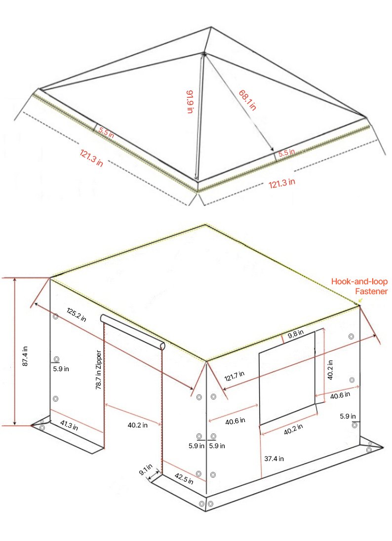 VEVOR Winterabdeckung, passend für 3,05 x 3,05 m Pavillon, Ersatzabdeckung mit Seitenwänden & Netzfenstern, PE-Material, Lagerschutzabdeckungen, Pavillons nicht im Lieferumfang enthalten