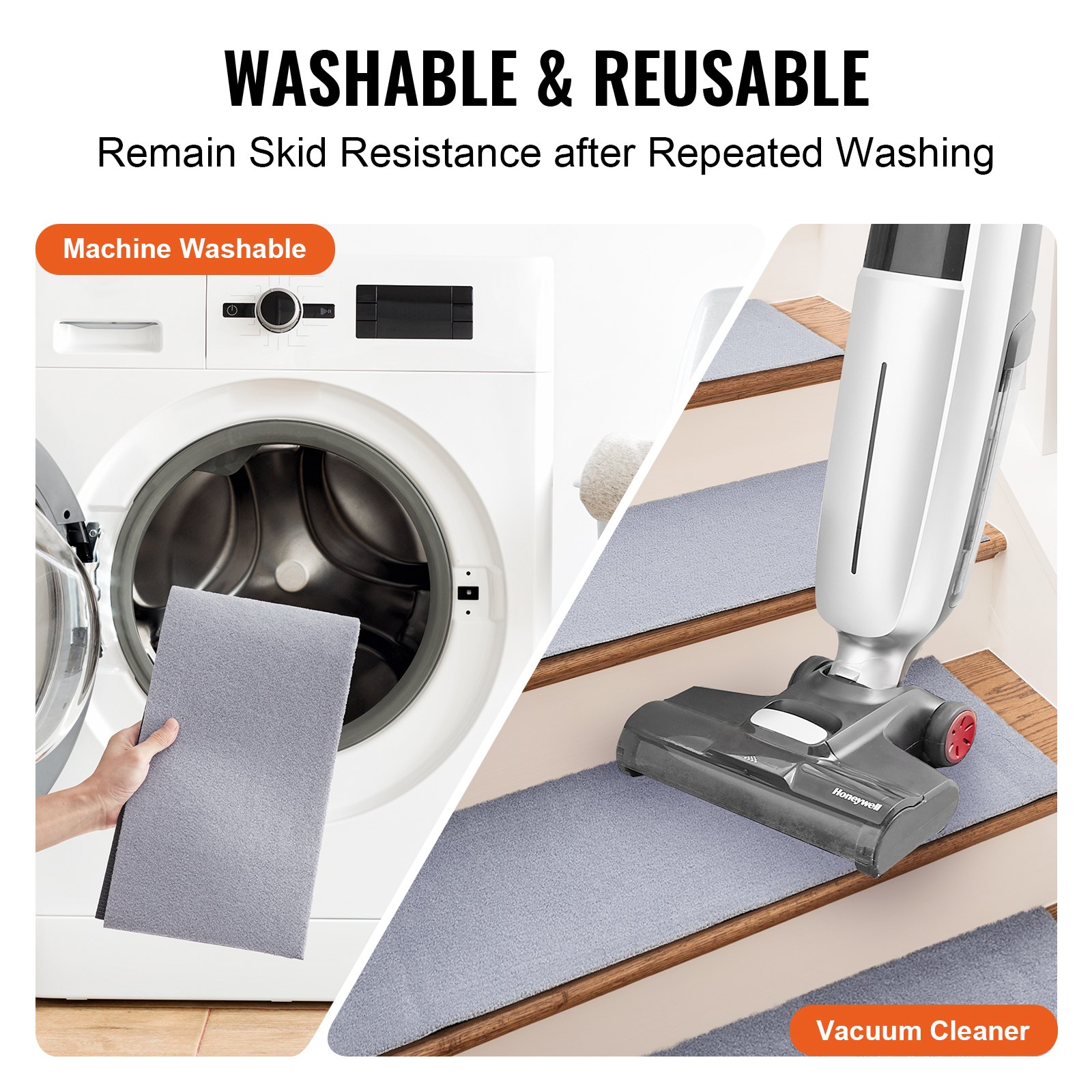 VEVOR Stufenmatten Rechteckig Treppenmatten 760 x 203 mm Grau, 15 Stk. Treppenteppich Stufenmatten Strapazierfähig Pflegeleicht Rutschfest, Stufenteppich Treppenvorleger für Innenbereich Teppichstufen