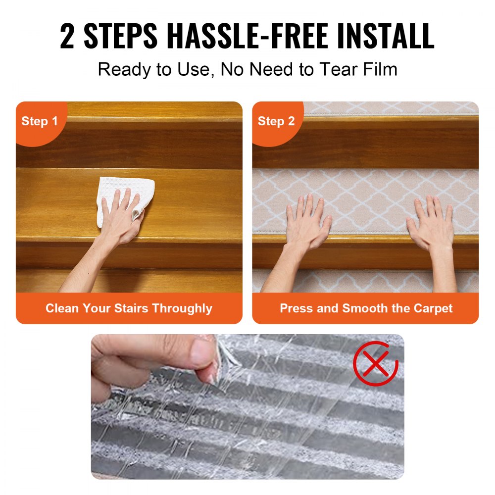 VEVOR Treppenstufen, Rutschfest, 71,2 x 22,8 cm, Maschinenwaschbar, Schalldämpfend, für die Sicherheit Älterer Menschen, Kinder, Hunde, Braun, 15 Stk.