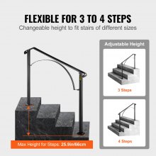 VEVOR Treppengeländer Schmiedeeisen Eingangsgeländer Bogen Form geeignet für 3 bis 4 Stufen für außen Schwarz