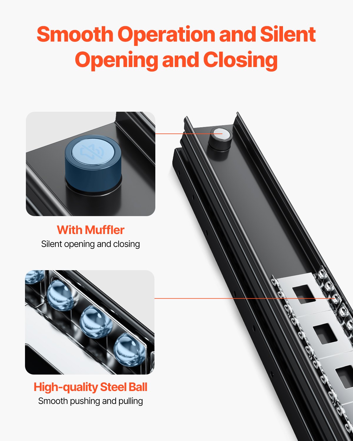 VEVOR Schubladenführungen Bodenhalterung, 80 cm, Vollauszug mit Kugellager unter Treppenschrankschienen, 118 kg Tragkraft, robuste Schienen für Treppenschrankunterseiten, zum Selberaustausch, schwarz
