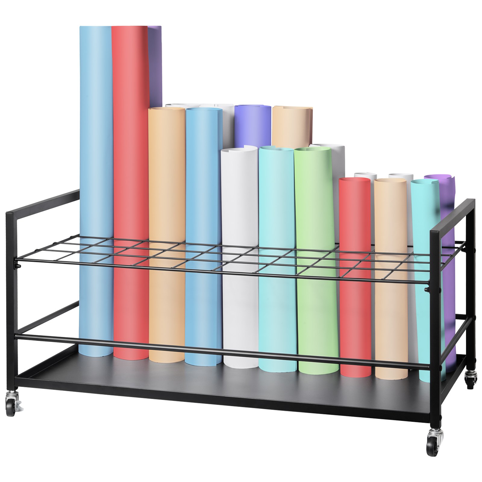 VEVOR Blueprint Storage Rack, Blueprint Holder with 50 Compartments and Wheels, Mobile Metal Blueprint Storage Cart for Construction Plans, Maps, Posters, Architecture, Rolling File Holder for Home, Office, School