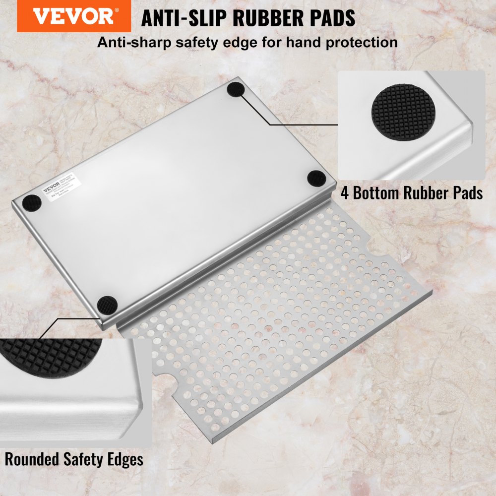 VEVOR 304 Stainless Steel Drip Tray, Beer Drip Tray with 4 Non-Slip Rubber Pads & Removable Cover, 300 x 180 x 25 mm Bar Drip Tray Suitable for Restaurants, Bars, Kitchens, Cafes, etc.