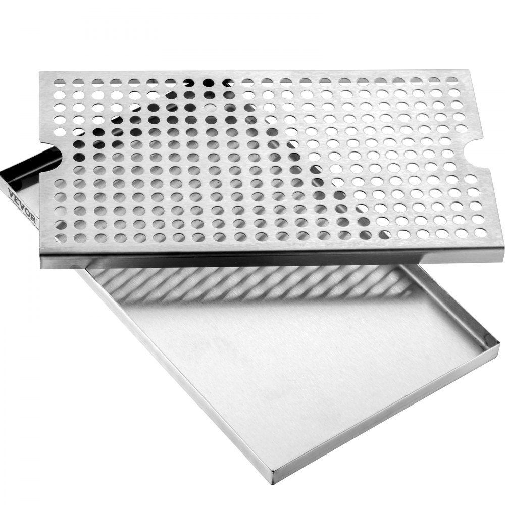 VEVOR 304 Stainless Steel Drip Tray, Beer Drip Tray with 4 Non-Slip Rubber Pads & Removable Cover, 300 x 180 x 25 mm Bar Drip Tray Suitable for Restaurants, Bars, Kitchens, Cafes, etc.