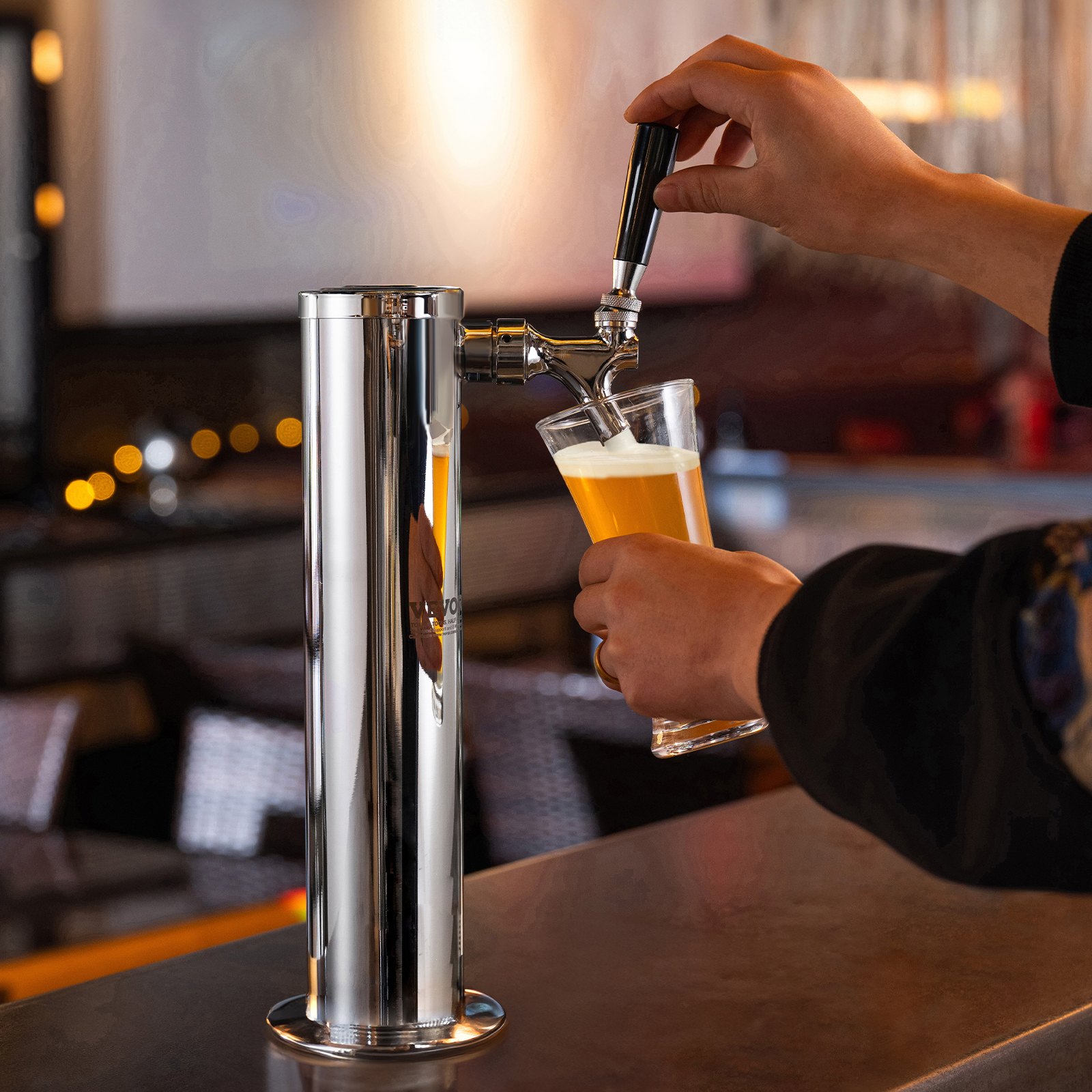 VEVOR Bierzapfsäule mit Einzelhahn, Bierfass-Turm aus Edelstahl, Kegerator-Turm-Kit mit Vormontierten Schläuchen und Selbstschließendem Zapfhahnschaft für Partys, Bars, Pubs, Restaurants