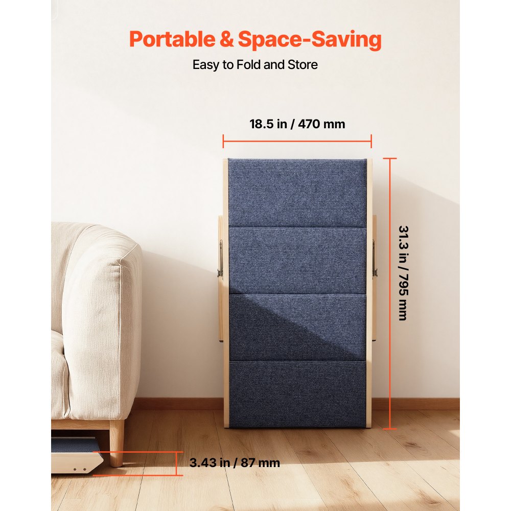 VEVOR Hundetreppe 630x470x490 mm, 4-stufige Hautiertreppe, klappbare Holztreppe geeignet für kleine, mittlere, große, ältere Haustiere sowie Welpen bis 68 kg, Hundeleiter für Betten, Sofas & Autos