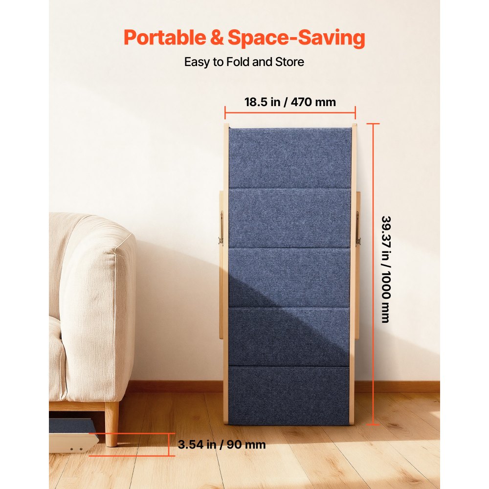 VEVOR Hundetreppe 780x470x660 mm, 5-stufige Hautiertreppe, klappbare Holztreppe geeignet für kleine, mittlere, große, ältere Haustiere sowie Welpen bis 68 kg, Hundeleiter für Betten, Sofas & Autos